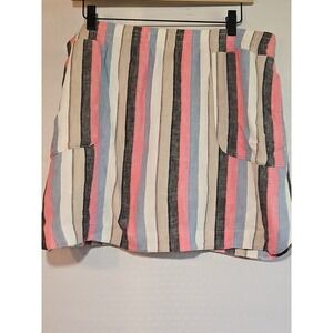 Attyre New‎ York Women's 16 Skort Rayon/linen Stripes Pockets Elastic Waist Boho